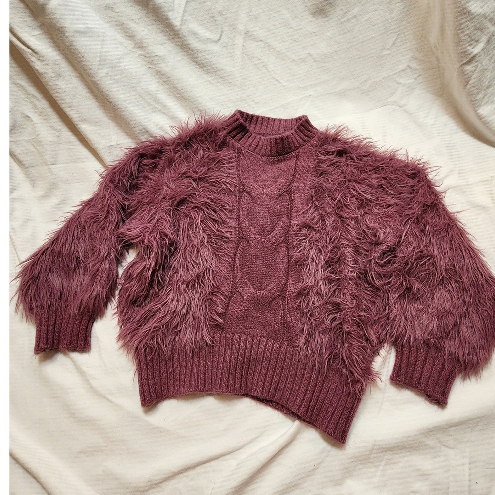 Super Soft Shaggy Faux Fur Cable Knit Sweater Whimsigoth Fairygrunge Plum M